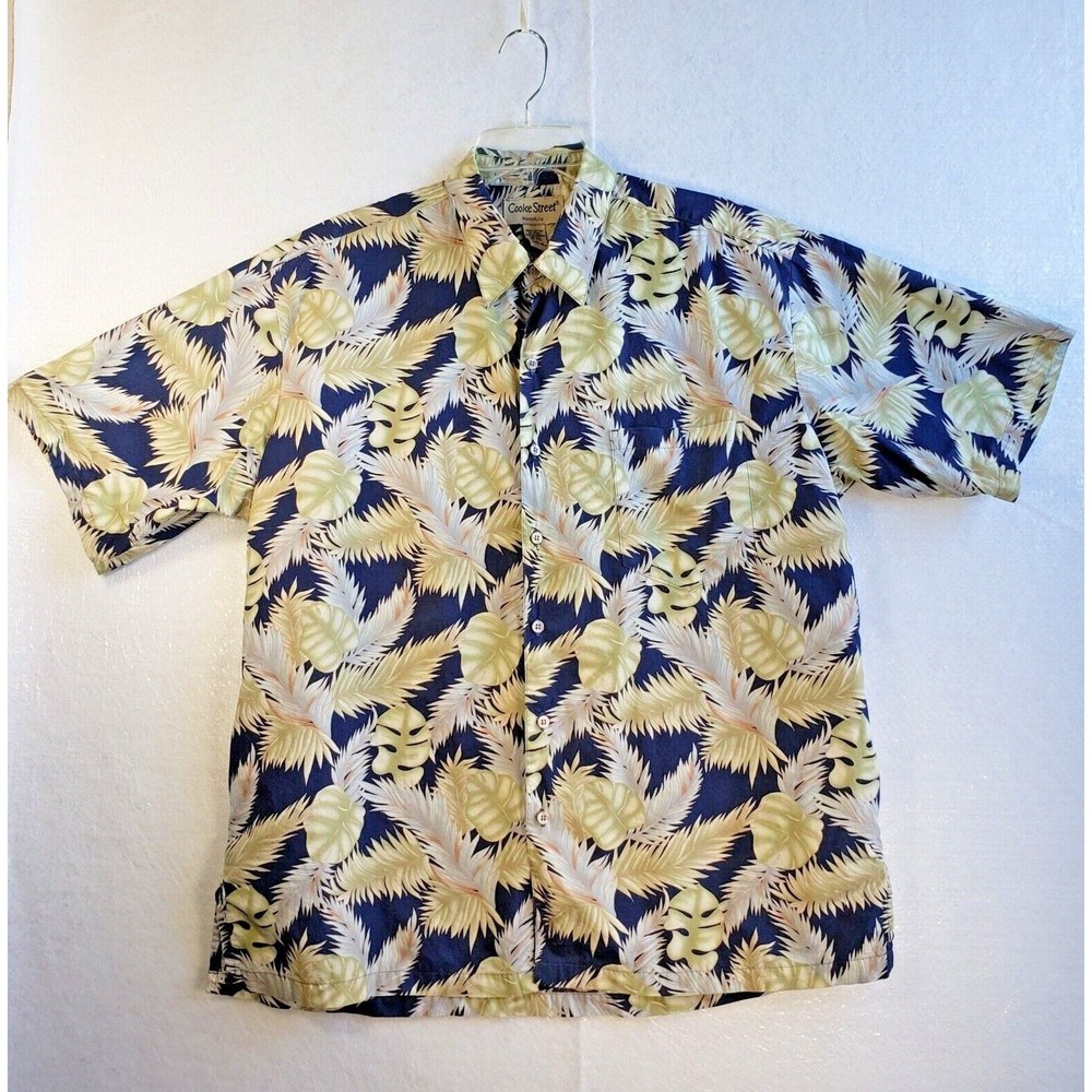 Cooke Street Mens Large Short Sleeve Button-Front Blue Tropical Hawaiian Shirt